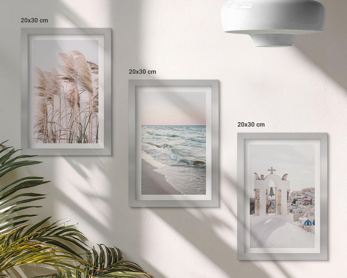 WANDBILDER 3er Set - 20x30 cm Silberner Rahmen - Pflanzen, Meereswellen, Aussicht, Häuser - Silberfarben, Kunststoff (20/30cm) - ArtPrintCave