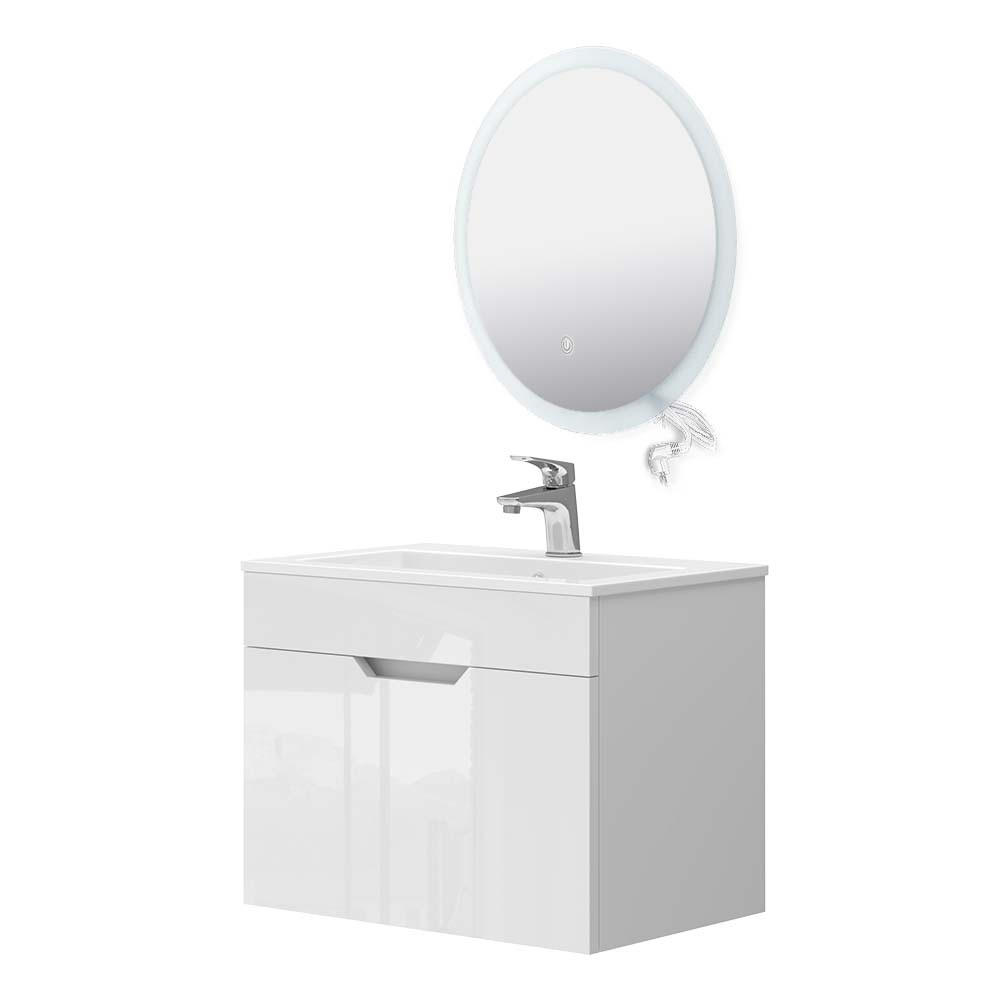 BADMÖBEL-SET Stefanie Weiß 3 Teile, mit Unterschrank 60 cm und Led Spiegel - Weiß, Holzwerkstoff (60/46.2/40cm) - Vicco