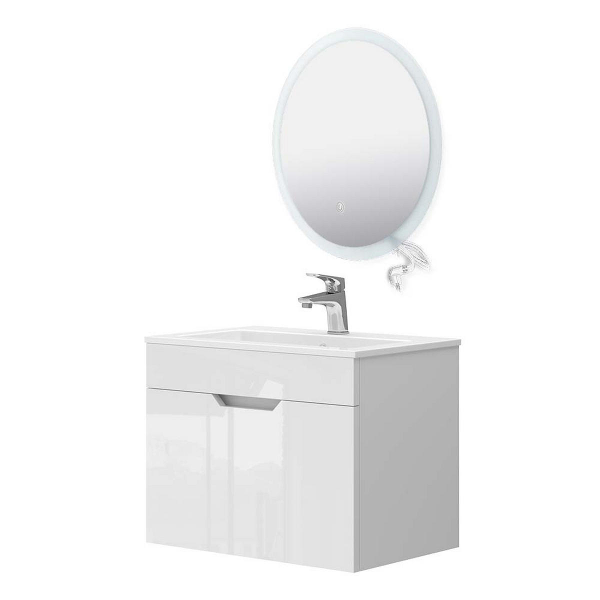 BADMÖBEL-SET Stefanie Weiß 3 Teile, mit Unterschrank 60 cm und Led Spiegel - Weiß, Holzwerkstoff (60/46.2/40cm) - Vicco