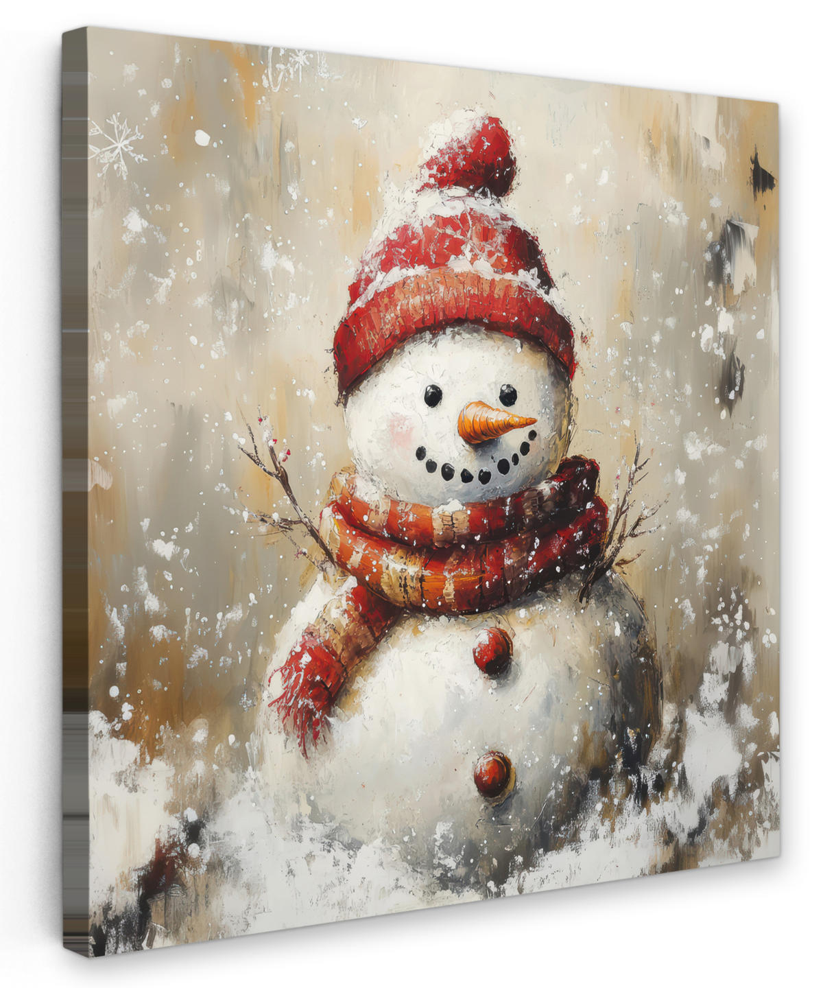 LEINWANDBILD Schneemann - Winter - Schnee - Beige 50x50 cm - Weiß, Textil (50/50cm) - MuchoWow