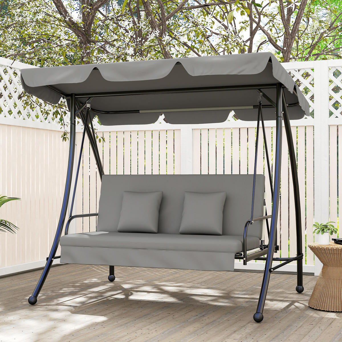 HOLLYWOODSCHAUKEL DE-07018 3-Sitzer, Mit Liegefunktion, neigbares Dach Grau - Grau, Metall (210/170/125cm) - ComfortXL