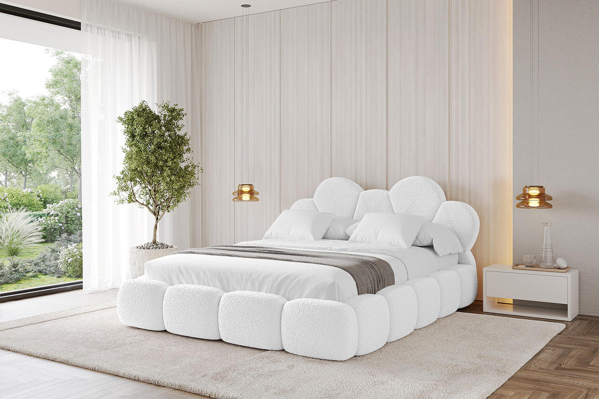 POLSTERBETT mit Bettkasten und Lattenrost, Boxbett ohne Matratze - LANA 200x200 Weiß - Weiß, Holzwerkstoff/Textil (200/200cm) - ALTDECOR