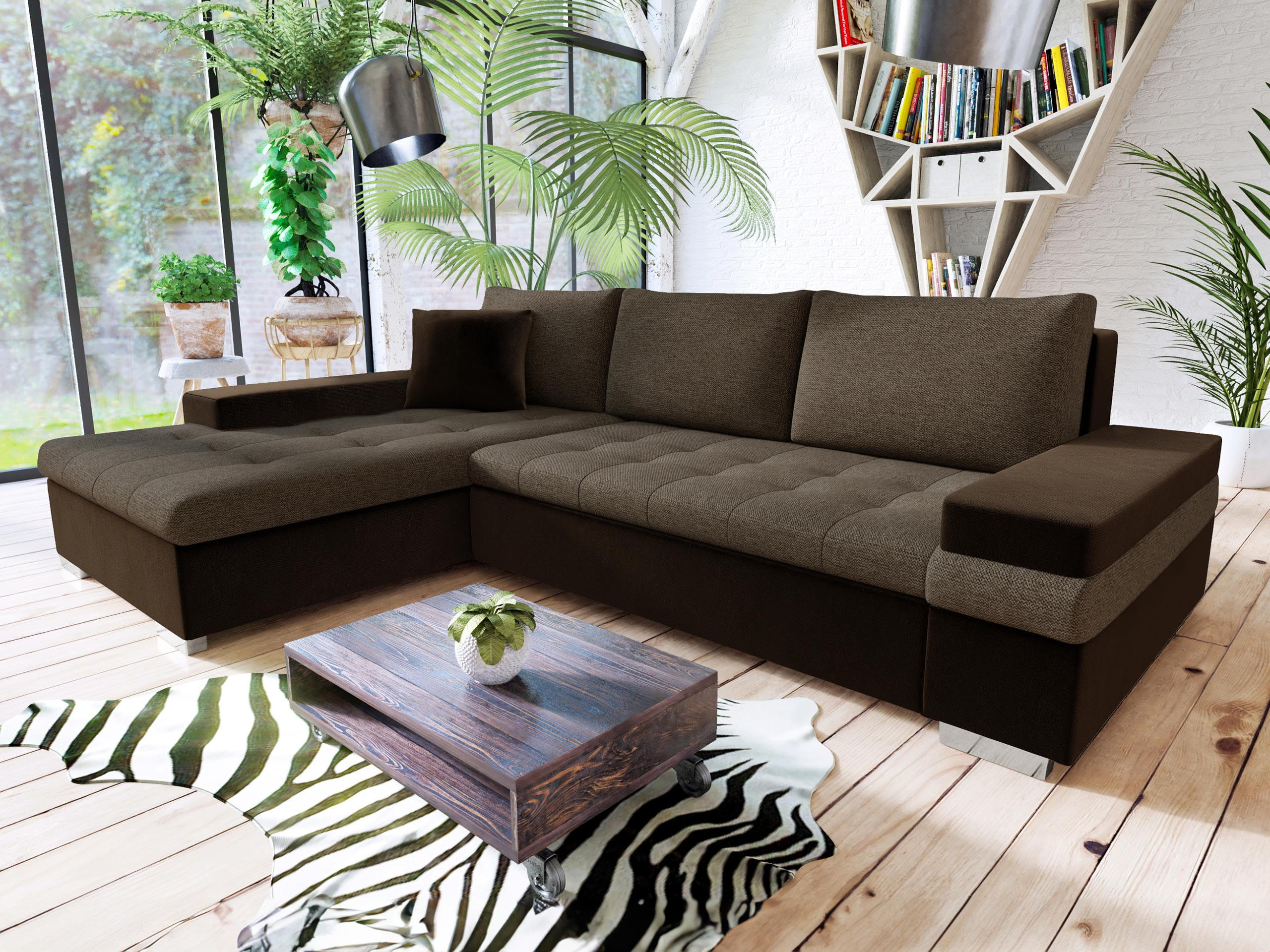 ECKSOFA Bangkok Mini - Silberfarben/Braun, Holz/Textil (274/182cm) - MIRJAN24