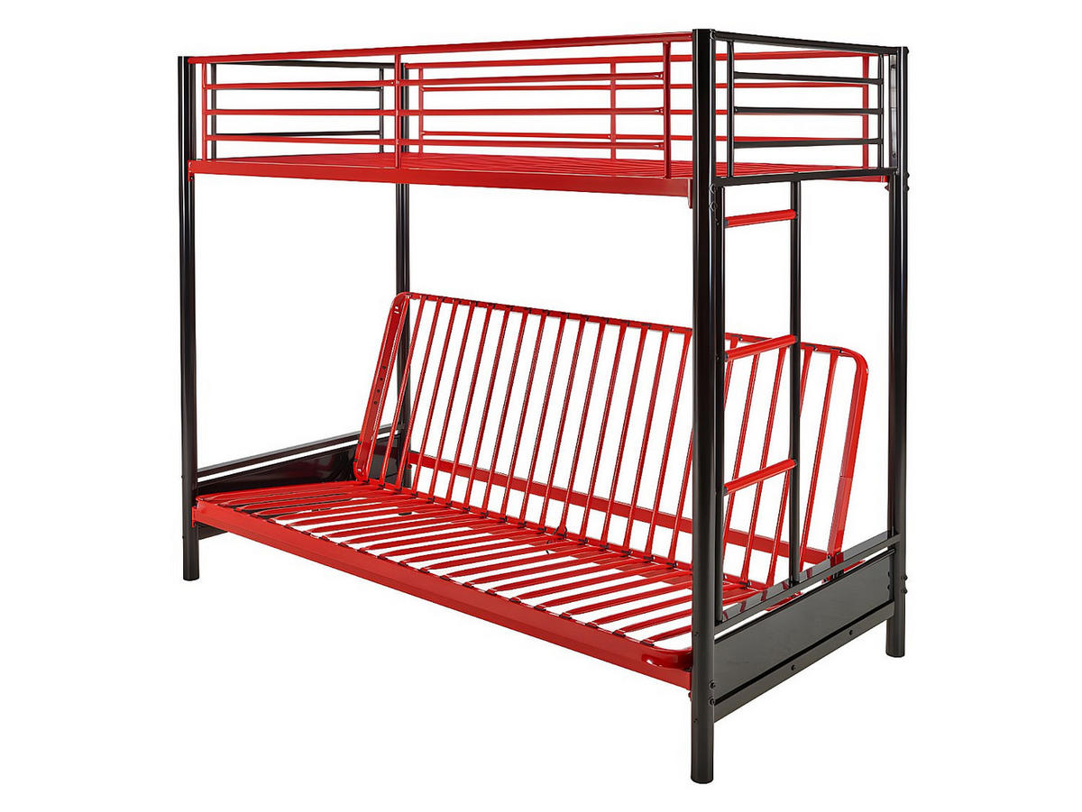 HOCHBETT mit Schlafsofa mit Matratze + Futonmatratze - 90 x 190 cm - Metall - Rot & Schwarz - MODULO V - Rot/Schwarz, Metall - Vente-Unique