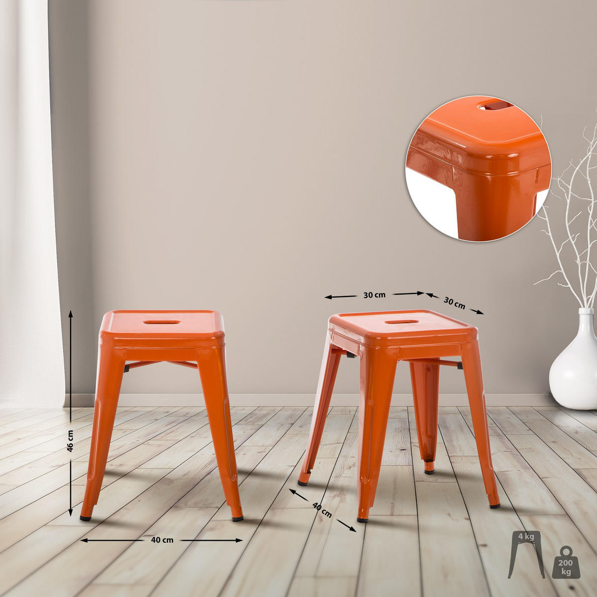 SITZHOCKER Arvida orange - Orange, Metall (40/46/40cm) - TPFLiving