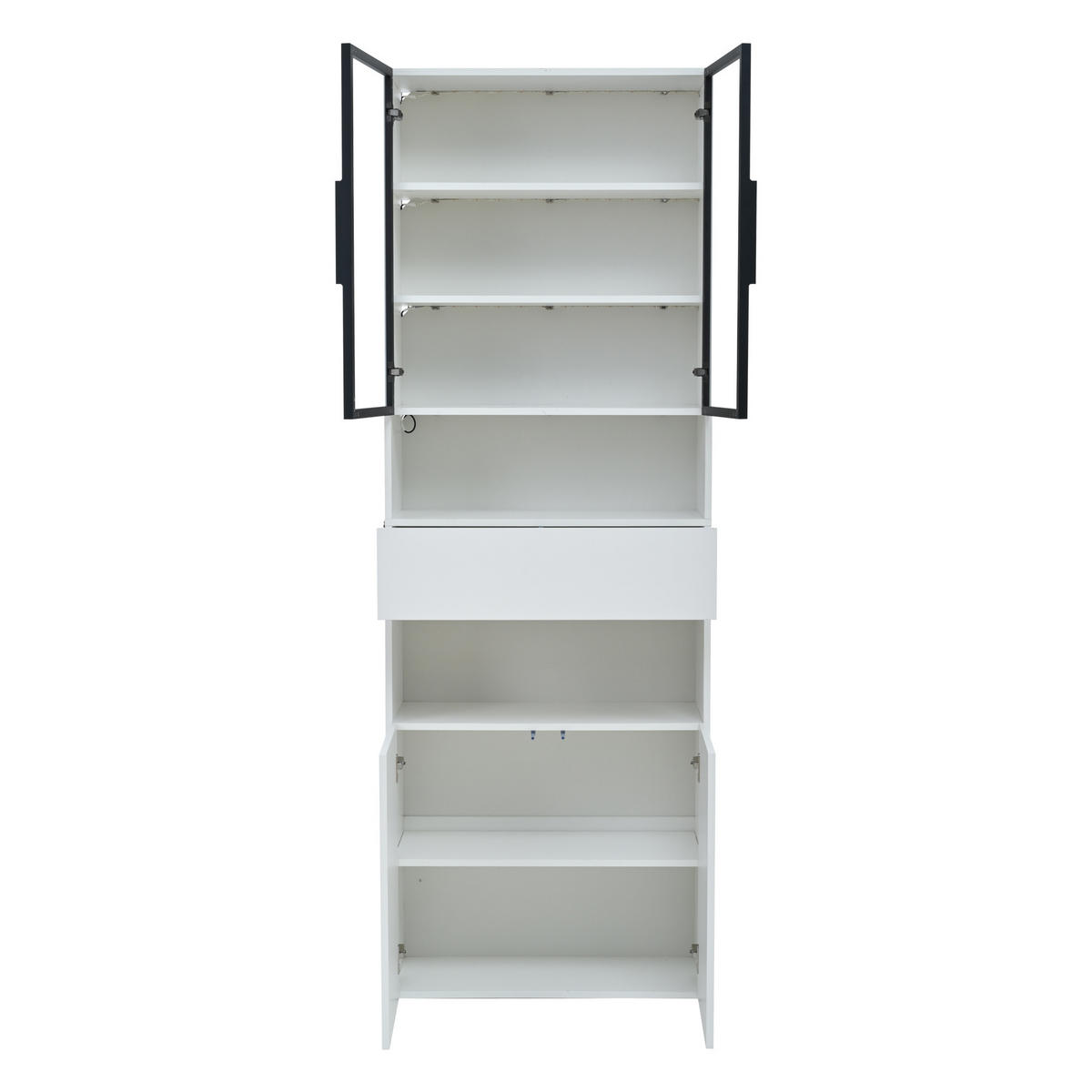 VITRINE LED Glas Hochschrank 2 Türen Schubladen Weiß - Weiß, Holzwerkstoff (70/200/30cm) - FLIEKS