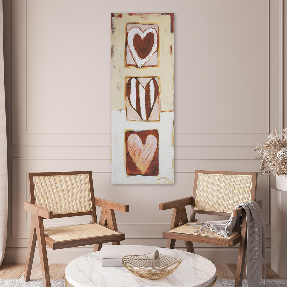 WANDBILD drei herzen - Beige, Textil (30/90cm) - Feeby