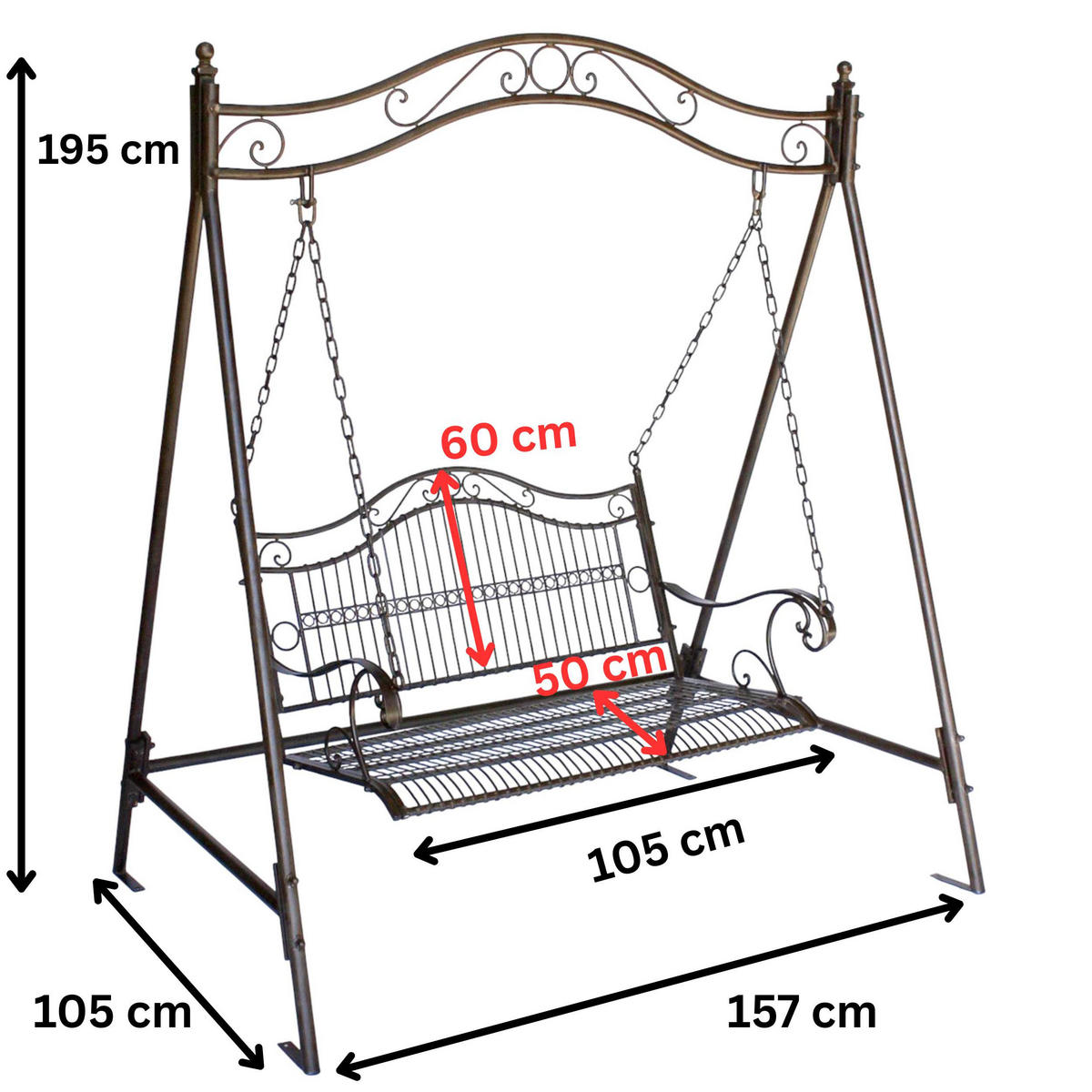 HOLLYWOODSCHAUKEL Metall Antik 2 Sitzer - Braun, Metall (157/195/105cm) - DanDiBo