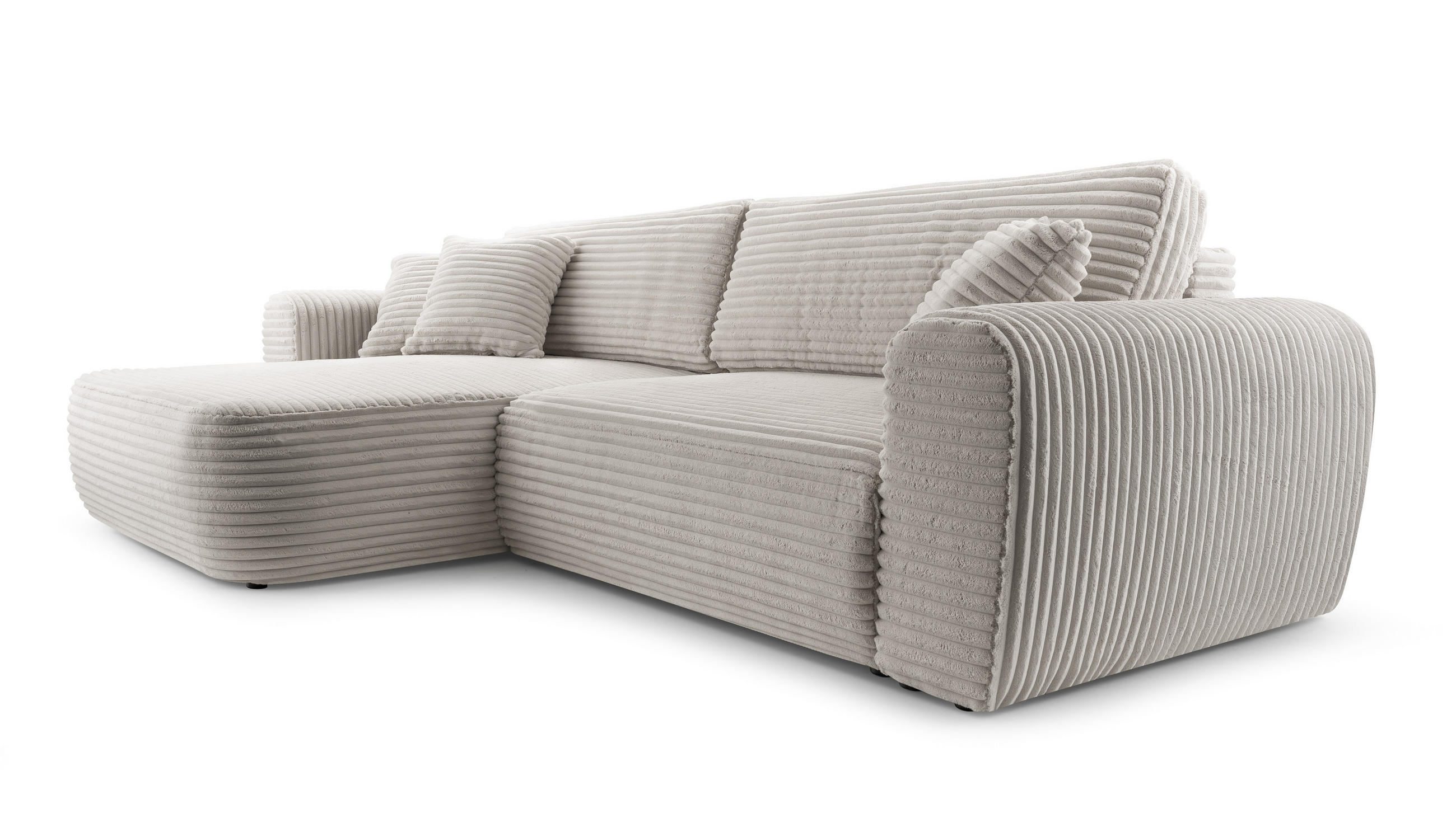 ECKSOFA VIVA Grau Kordstoff mit Schlaffunktion - Grau, Holz (297/169cm) - MASSENO