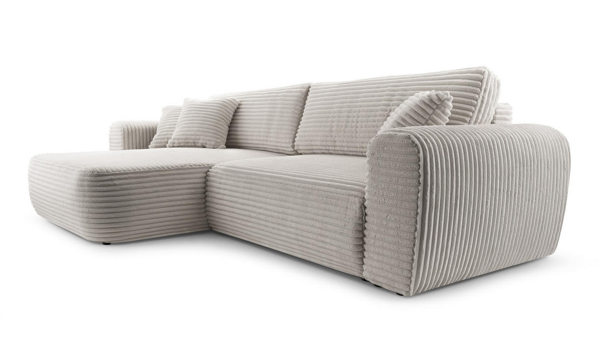 ECKSOFA VIVA Grau Kordstoff mit Schlaffunktion - Grau, Holz (297/169cm) - MASSENO