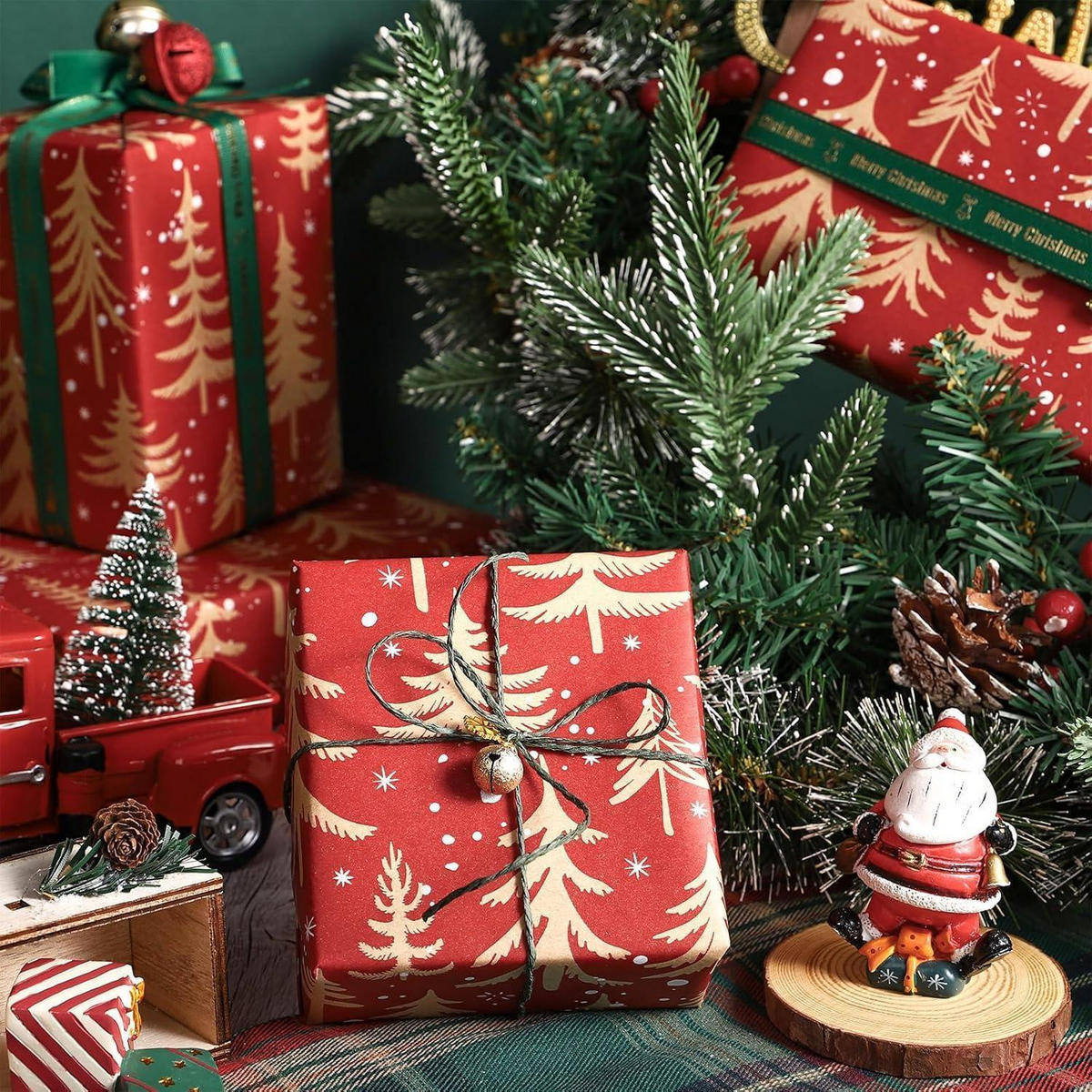 GESCHENKPAPIERROLLE Weihnachtsbaum Rot 43,2 cm x 10 m - Rot, Papier (43.2/43.2/43.2cm)