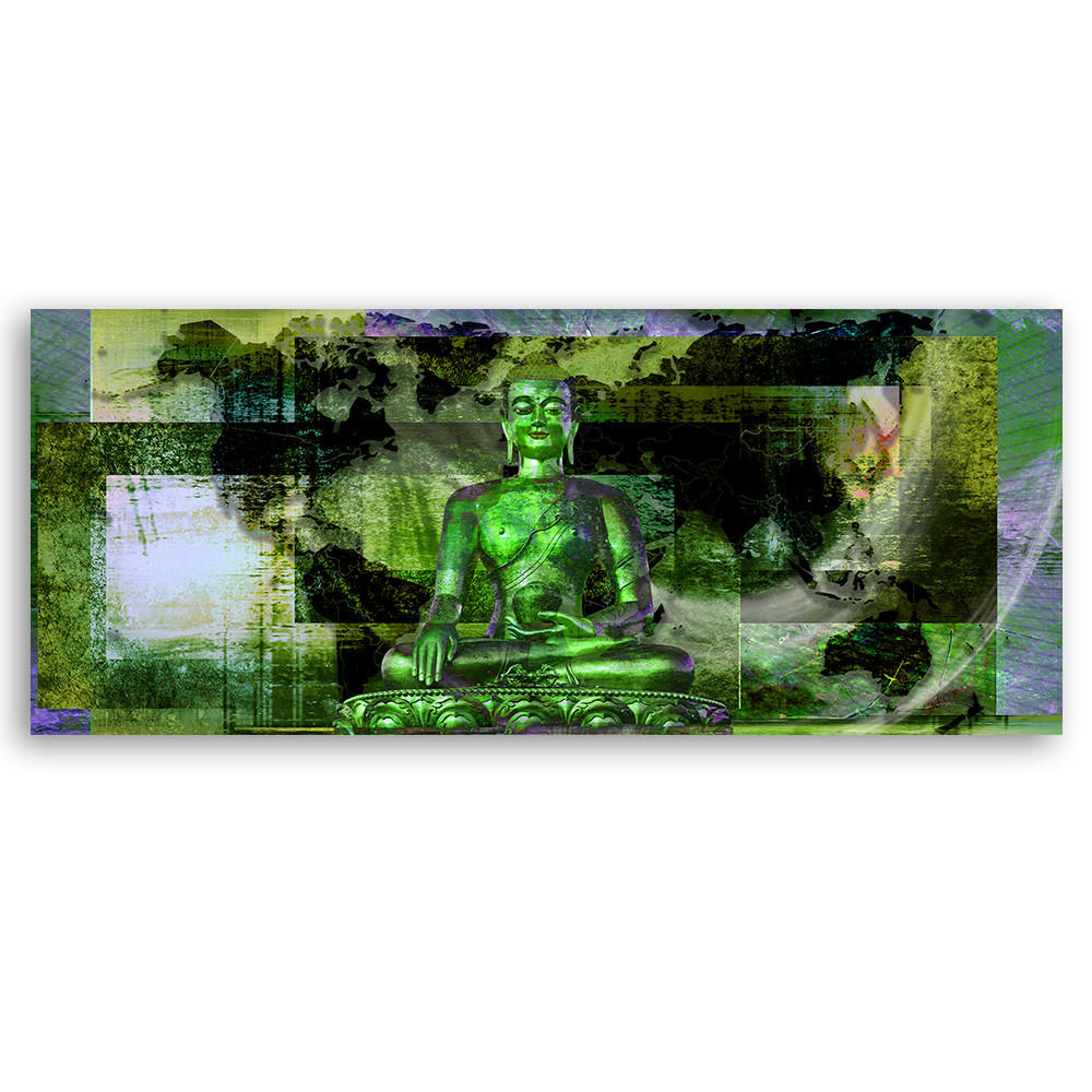 WANDBILD grüne buddha statue - Grün, Textil (90/30cm) - Feeby