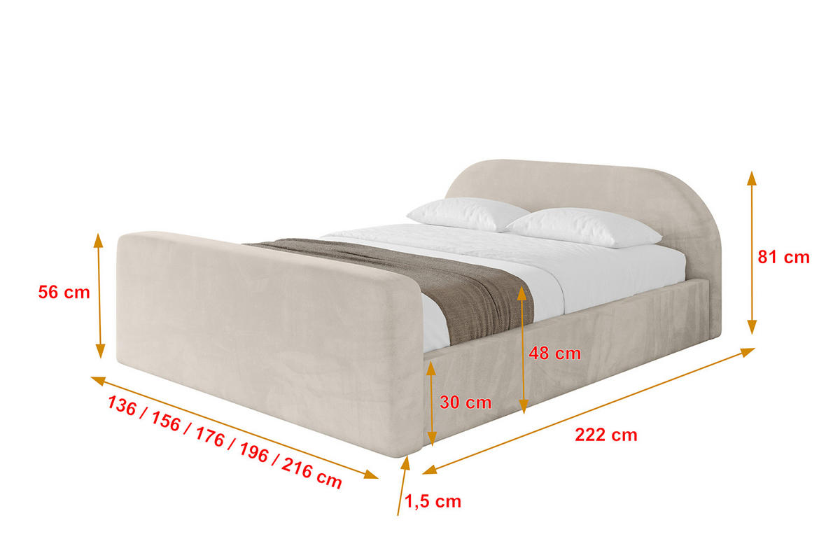 POLSTERBETT mit Bettkasten, Fußteil und Lattenrost, Boxbett ohne Matratze - TIVON-Z-V1 180x200 Beige - Beige, Holzwerkstoff/Textil (180/200cm) - ALTDECOR