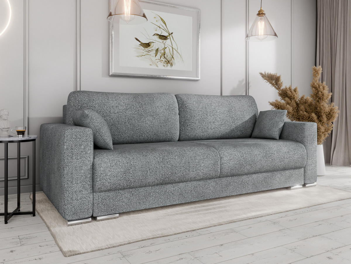 SCHLAFSOFA Calma mit Bettkasten 3-Sitzer modernen Stil, Grau - Grau, Holz (229/87/97cm) - Panda Möbel