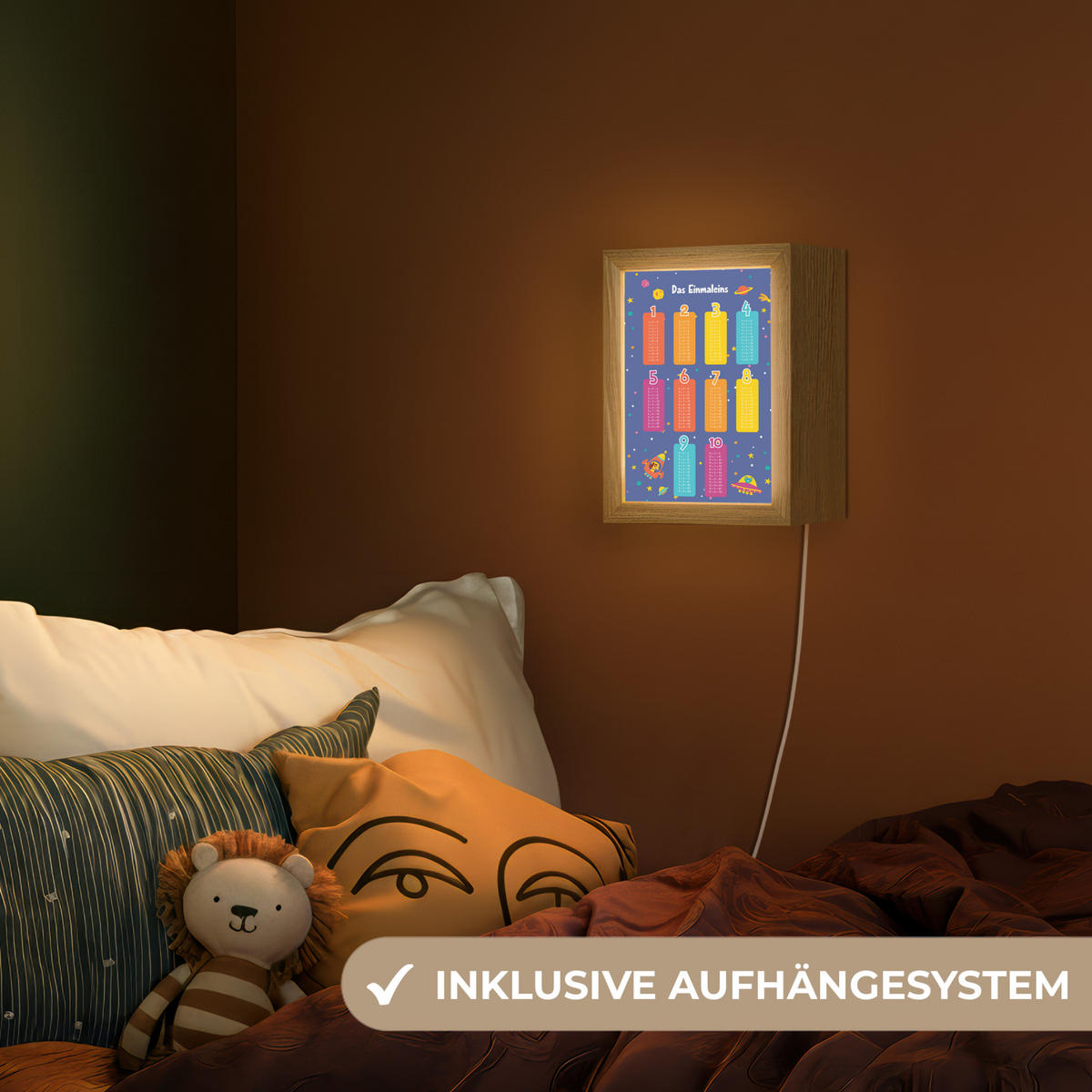 NACHTTISCHLAMPE Pädagogisch - Rechnen lernen - Raum - Einmaleins 15x20 cm - Dunkelblau, Holzwerkstoff (8/15/20cm)