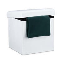 SITZHOCKER Weiß Leinen faltbar Stauraum 38x38x38 cm - Weiß, Holzwerkstoff/Textil (38/38/38cm) - Relaxdays