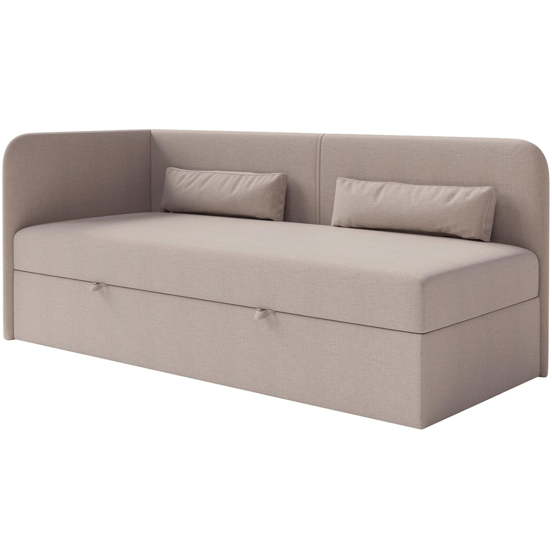 JUGENDBETT Calmmo Dunkelbeige mit Chenille-Bezug, Kopfteil links - Beige, Textil (90/200cm) - Selsey