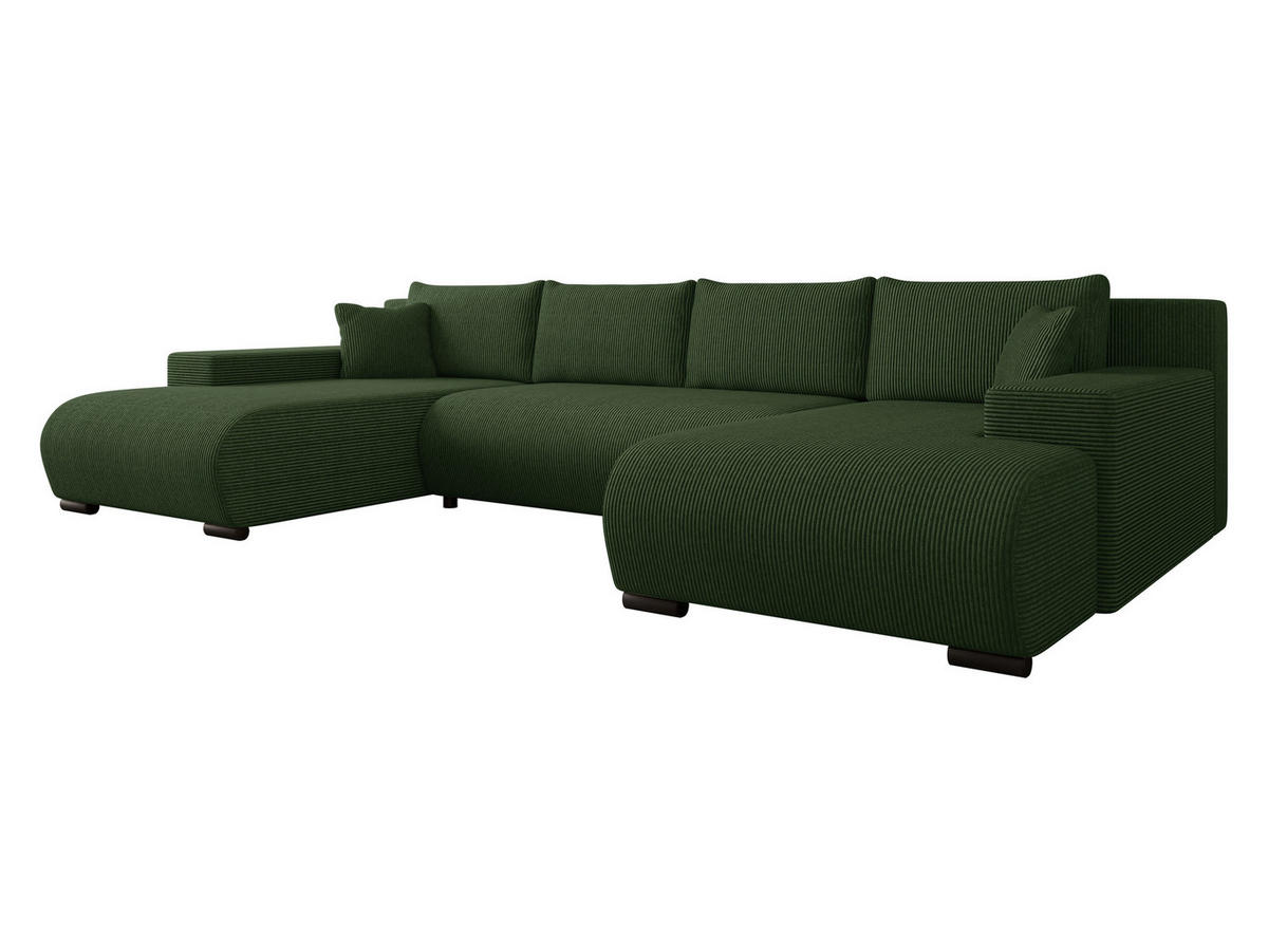 WOHNLANDSCHAFT Nojan U Cord - Schwarz/Grün, Holz/Kunststoff (351/80/191cm) - MIRJAN24