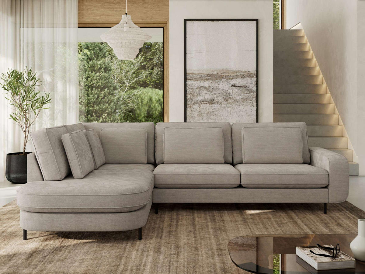 ROHOVÁ SEDAČKA CALENO L - Světle šedá Hrubě tkaná žinylka - Pravá Strana - černá/světle šedá, kov/textil (317/225cm) - MKS