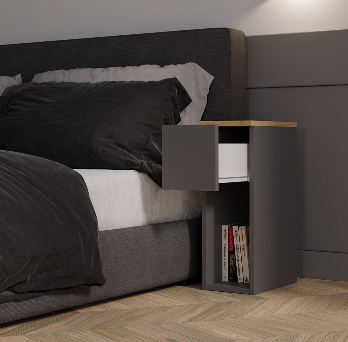 NOČNÍ STOLEK antracit, Artisan 20/55/30 - antracitová, kompozitní dřevo (20/55/30cm) - RAUMHIRSCH FURNITURE