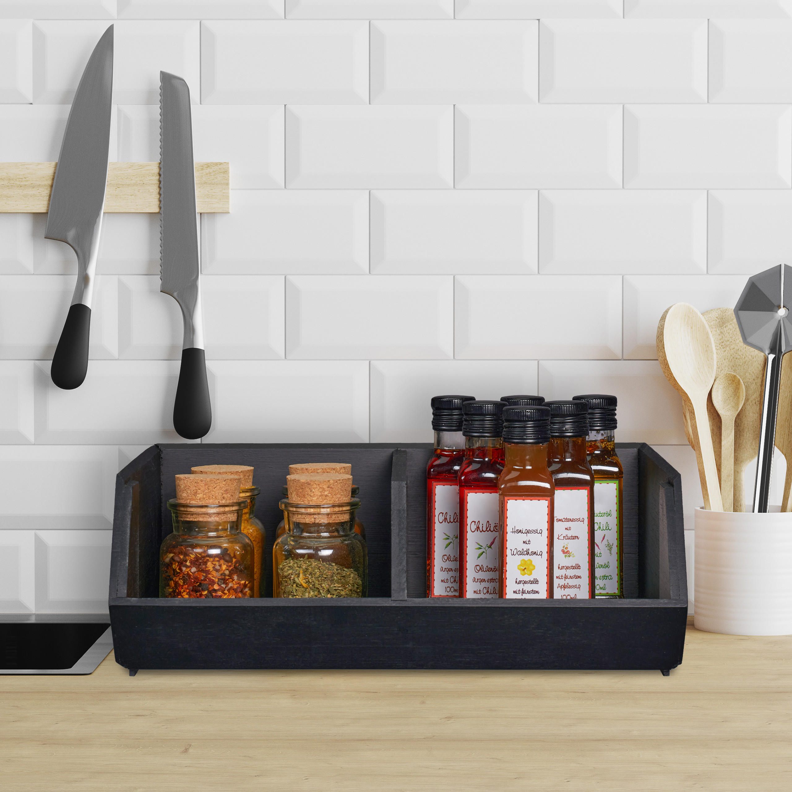 SCHREIBTISCHORGANIZER - Anthrazit, Holz (31/35/12.5cm) - Relaxdays