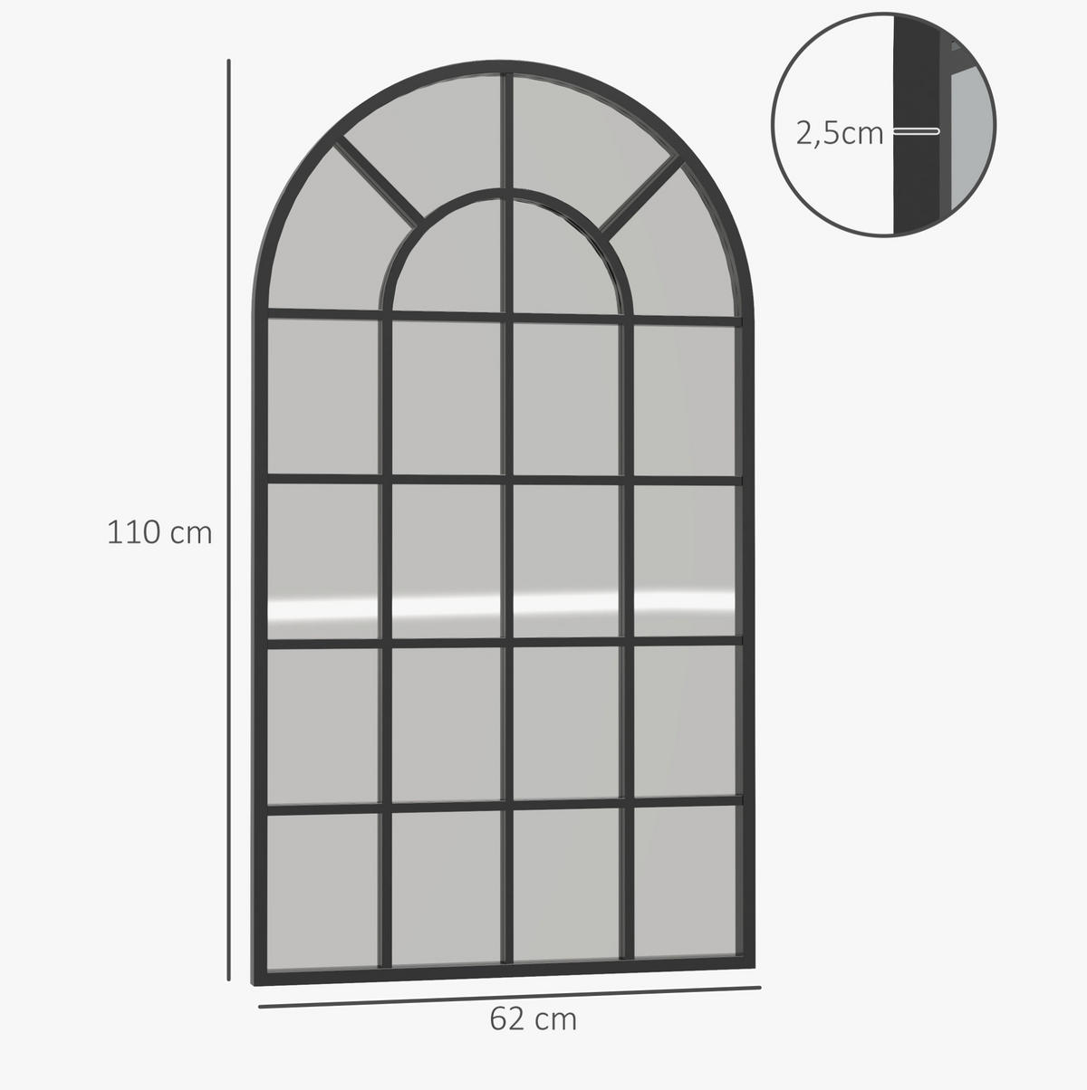 WANDSPIEGEL 65/2,5/110 cm schwarz aus Aluminium mit Splitterschutzfolie - Schwarz, Metall (65/2.5/110cm) - OKWISH