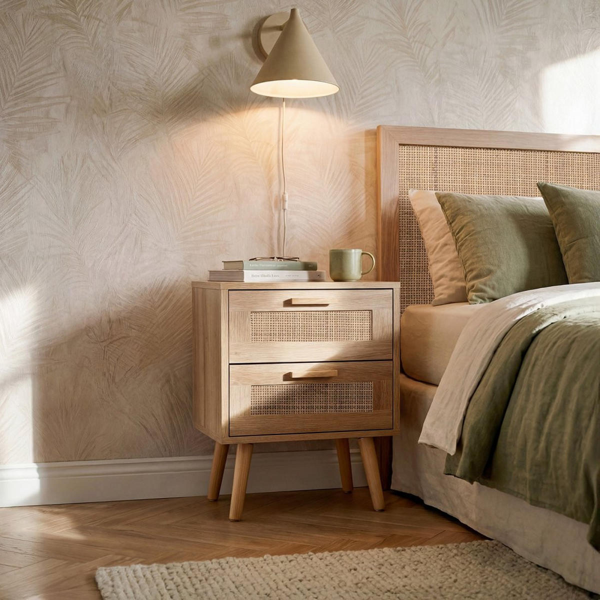 NACHTTISCH 2 SCHUBLADEN Tahiti Natürlich 40 cm x 56 cm - Naturfarben, Holzwerkstoff (40/56/40cm) - Klast Home