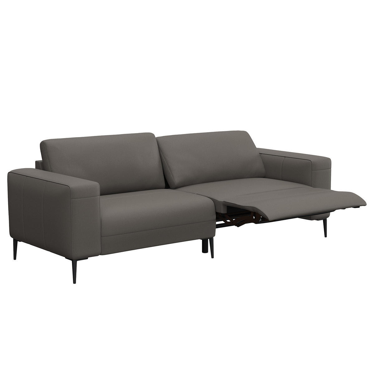 3-SITZER SOFA - Schwarz/Grau, Leder/Metall (225/77/88cm) - home24