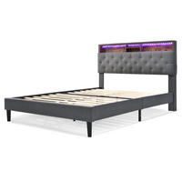 POLSTERBETT 140/200 cm mit Stauraum-Kopfteil, LED-Beleuchtung und Federkernmatratze, Grau - Grau, Holz - Redom