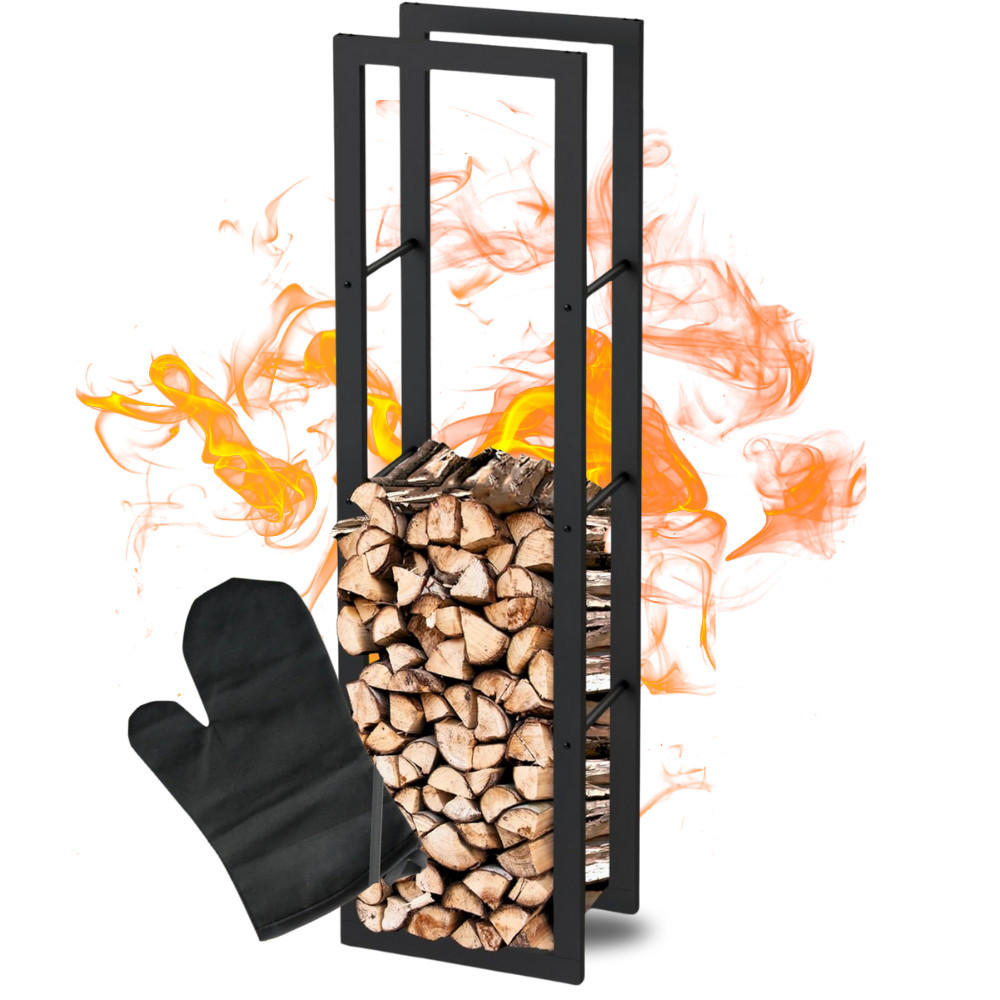 KAMINHOLZREGAL innen Metall KEOP Schwarz 40x25x125 cminkl. Ofenhandschuh - Schwarz, Metall (40/125/25cm) - DELUKE