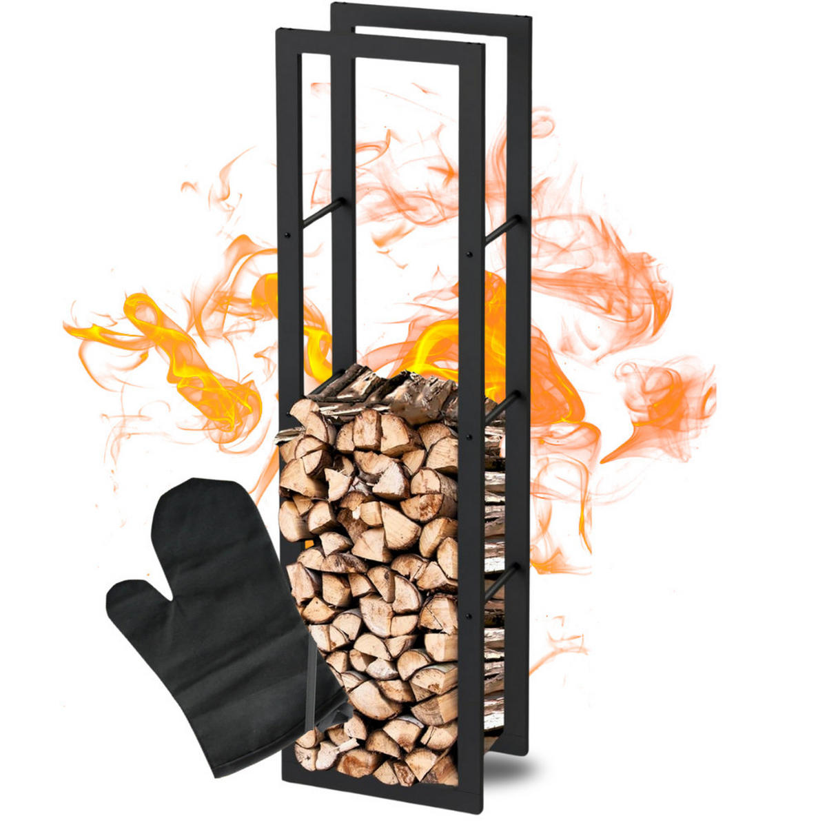 KAMINHOLZREGAL innen Metall KEOP Schwarz 40x25x125 cminkl. Ofenhandschuh - Schwarz, Metall (40/125/25cm) - DELUKE