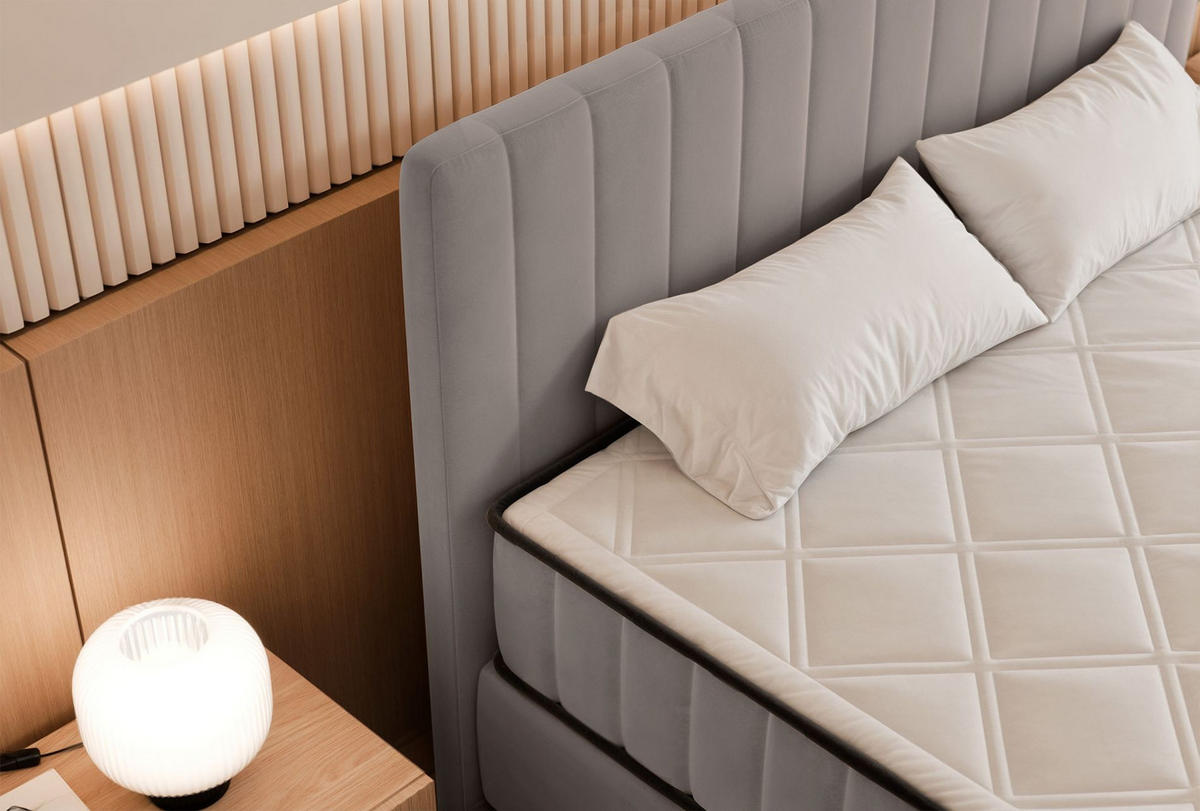 BOXBETT Mufasso Greige Samtbezug 180x200 cm - Taupe/Schwarz, Textil/Metall (180/200cm) - Selsey