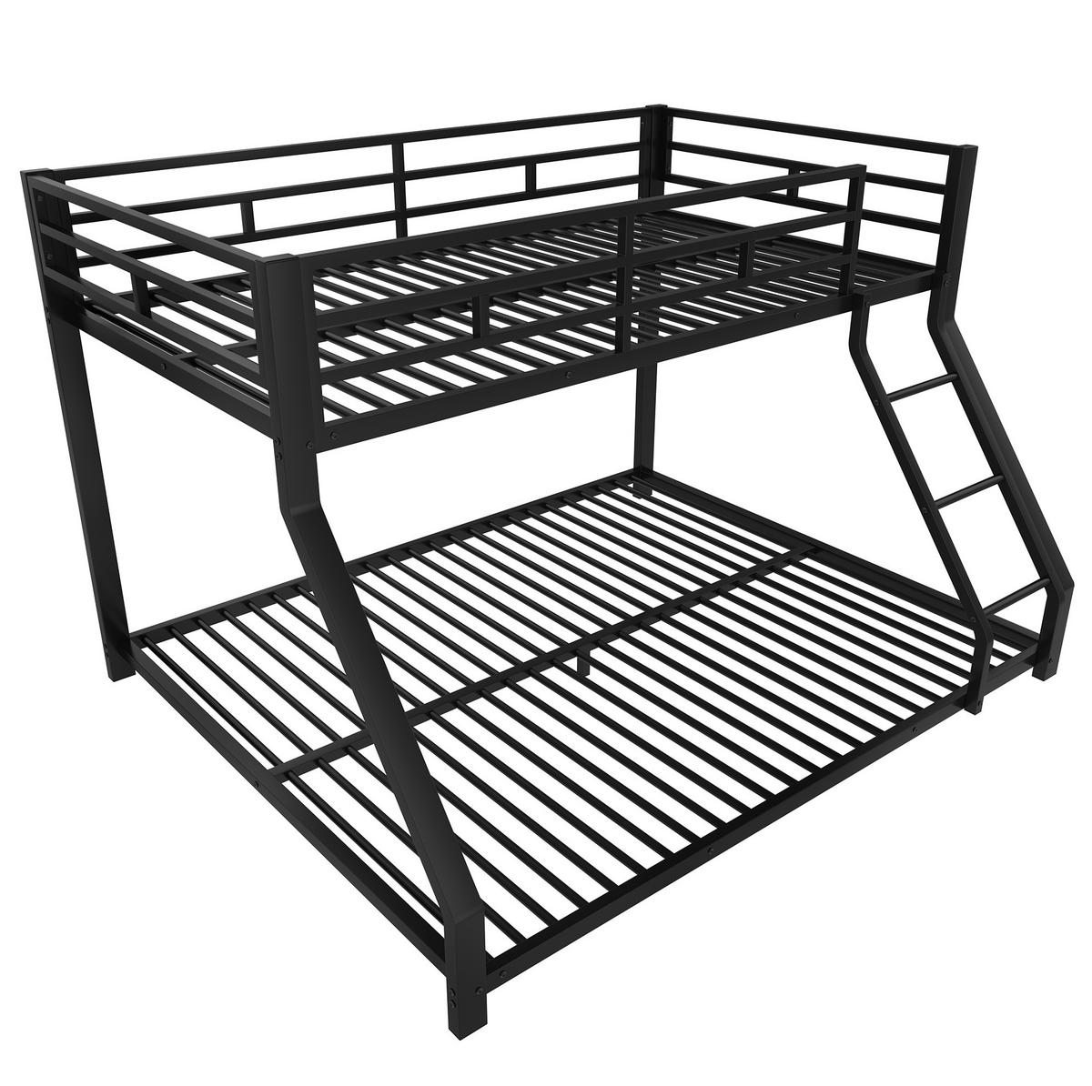 ETAGENBETT aus Metall 90x200 cm und 140x200 cm Schwarz mit Treppe, Geländer und EN747-Zertifizierung - Schwarz, Metall (90/200cm) - Modfu