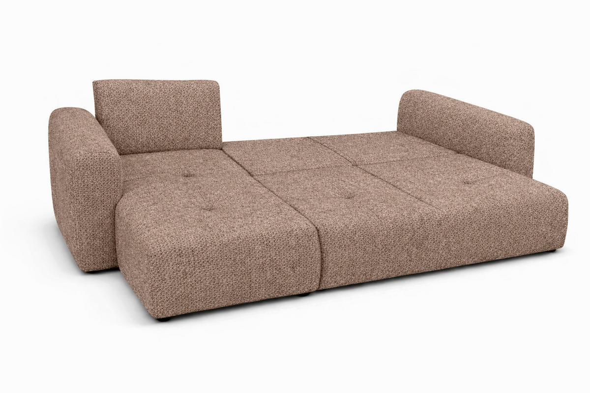 ECKSOFA Mit Schlaffunktion Und Bettkasten, Sofa L-Form Bingo L, Chenille-Stoff Artico, Beige, Links - Beige, Holz (250/142cm) - Kaiser Möbel