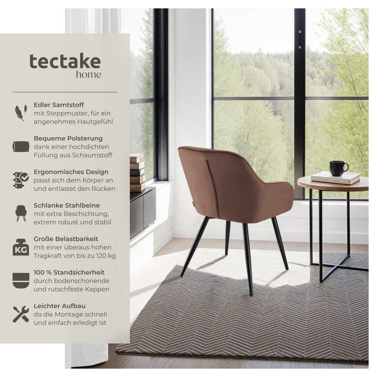 ESSZIMMERSTUHL 1er Set Marilyn 58 x 62 x 82 cm braun/schwarz - Schwarz/Braun, Metall (58/82/62cm) - tectake
