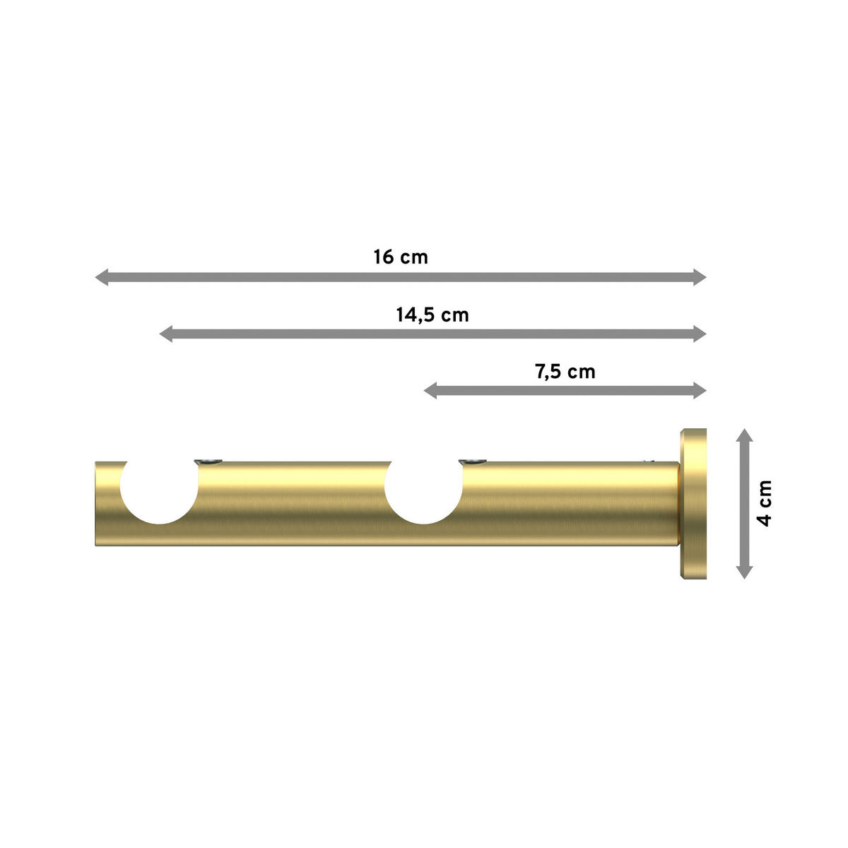 TRÄGER FÜR GARDINENSTANGEN 20 mm Ø, Platon 2-läufig, Messing-Optik - Messingfarben, Metall (16/4/4cm) - INTERDECO