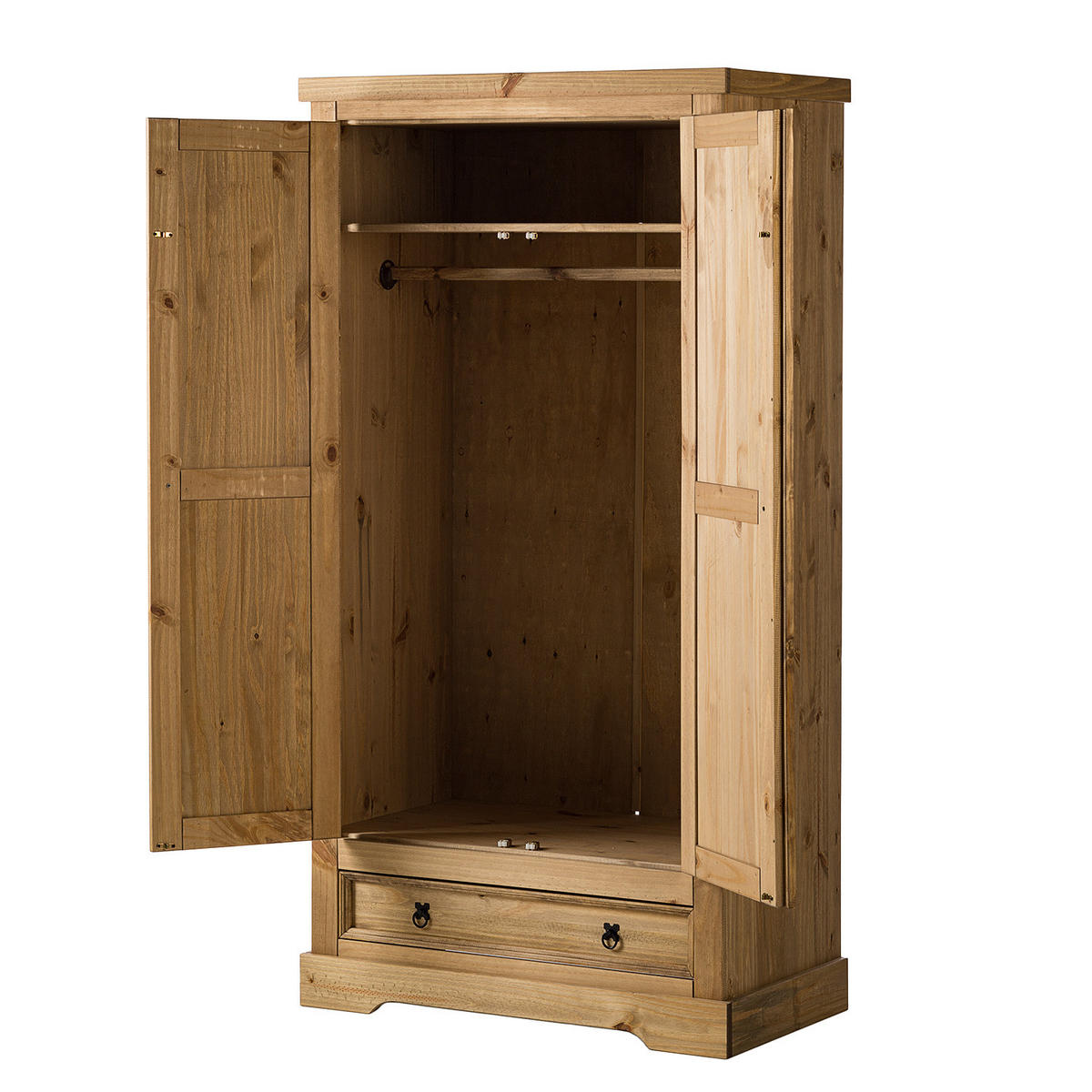 DREHTÜRENSCHRANK - Eckig - Kiefer massiv - Schwarz/Kieferfarben, Holz/Metall (101/195/56cm) - home24