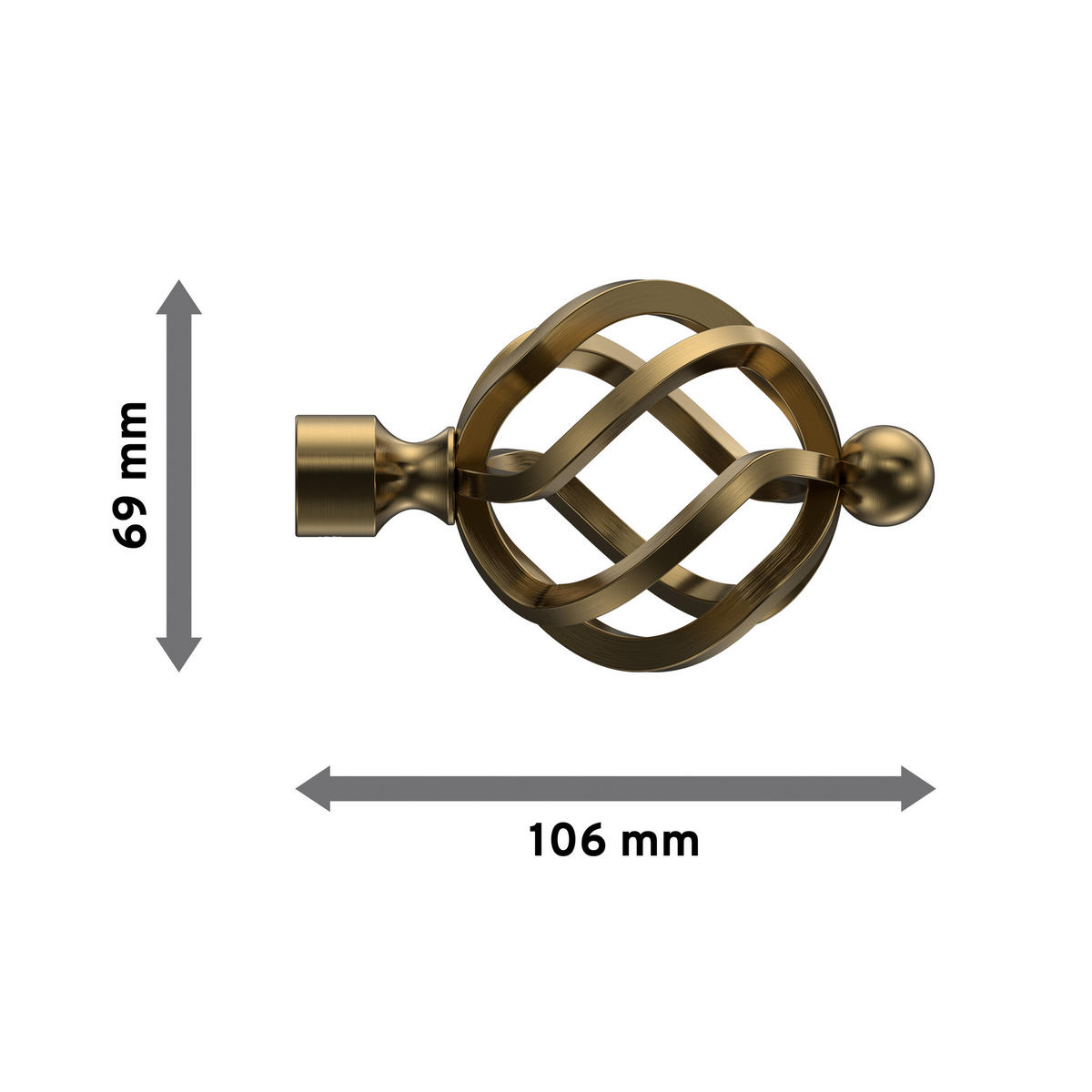 ENDSTÜCKE FÜR GARDINENSTANGEN 16 mm Ø, Paolo Messing Antik, Packung 2 Stück - Messingfarben/Bronzefarben, Metall (10.6/6.9/6.9cm) - INTERDECO