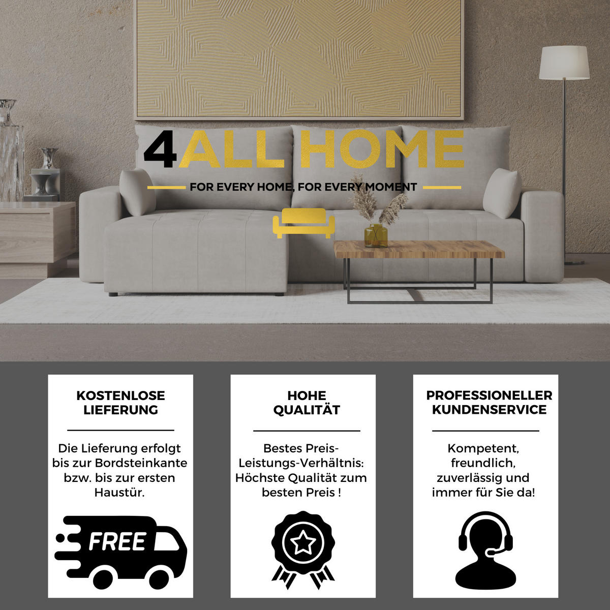 ECKSOFA Tico mit Bettkasten und Schlaffunktion, L-Form/XL-Form, Velourstoff, Universal - Weiß, Holzwerkstoff (276/145cm) - 4ALL HOME