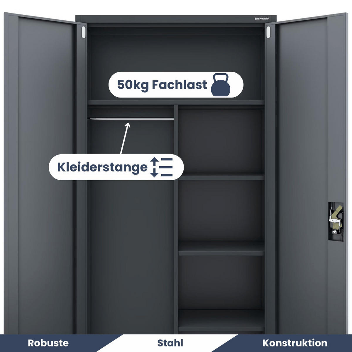 MEHRZWECKSCHRANK Metall abschließbar REKL 185x90x45cm Anthrazit - Anthrazit, Metall (90/185/45cm) - DELUKE