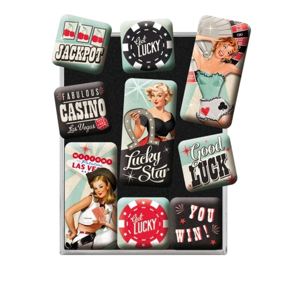MAGNETSET 9-teilig Pin Up Get Lucky - Multicolor, Metall (7/9/2cm) - Nostalgic-Art