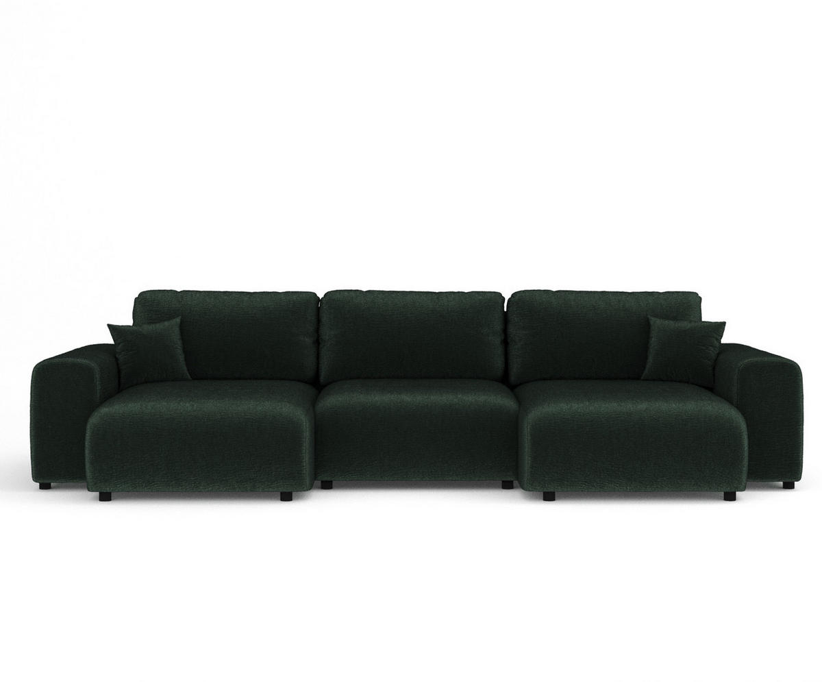 PANORAMASOFA Zanzibar Grün Chenille - Schwarz/Grün, Holz/Holzwerkstoff (325/79/144cm) - Maison de Reve