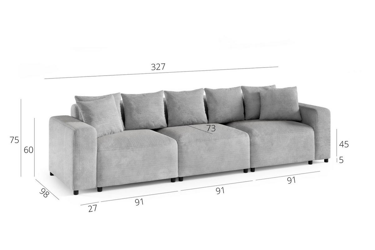 SOFASET Megan 3-2-1 In Salvador - Grau, Holzwerkstoff/Textil (327/75/98cm) - Fun Möbel