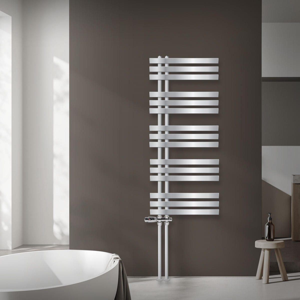 BADHEIZKÖRPER Iron EM 500x1200 mm Chrome mit Ventil Durchgang - Chromfarben, Metall (50/120/3cm) - LuxeBath