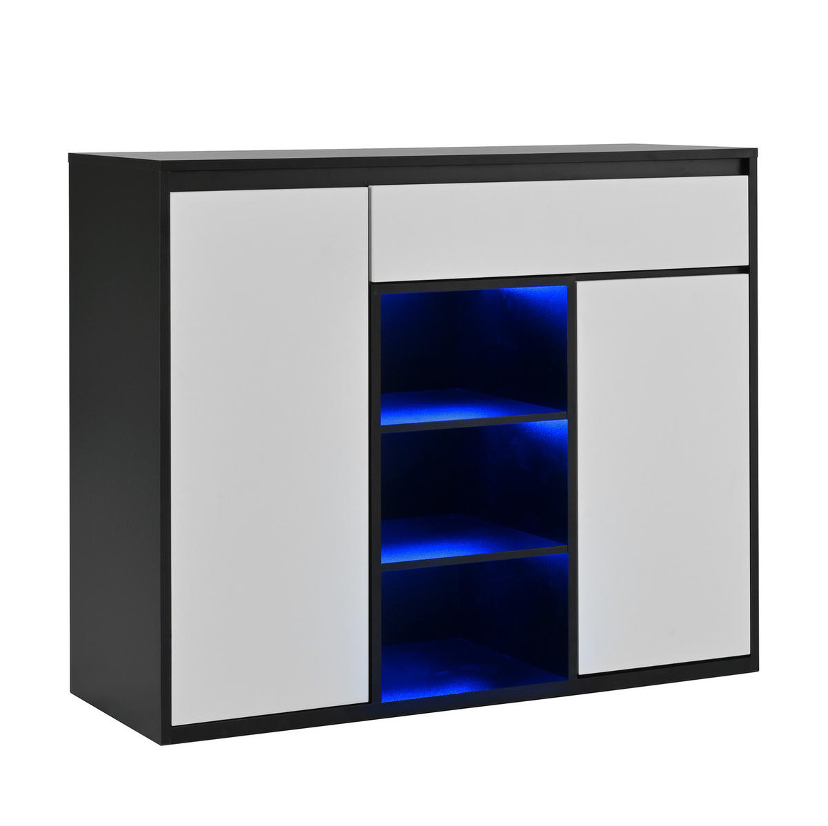 SCHUHSCHRANK 105/39,5/86 cm mit 2 Türen, Schublade und LED in Schwarz-Weiß - Schwarz, Holzwerkstoff (105/86/39.5cm) - BEAOK