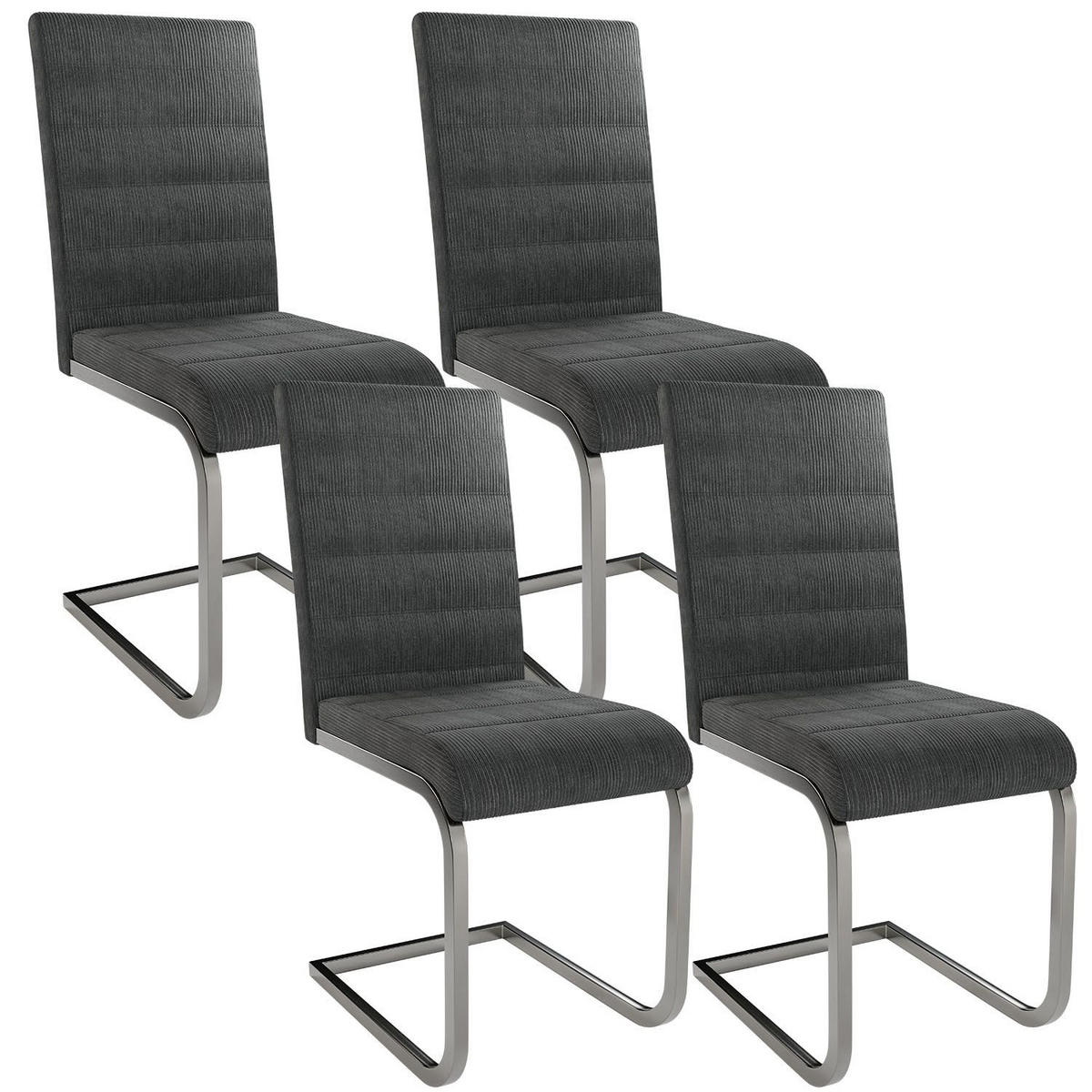 SCHWINGSTUHL Vegas dunkelgrau Cord (4er Set) - Dunkelgrau, Textil (41/101/52cm) - Juskys