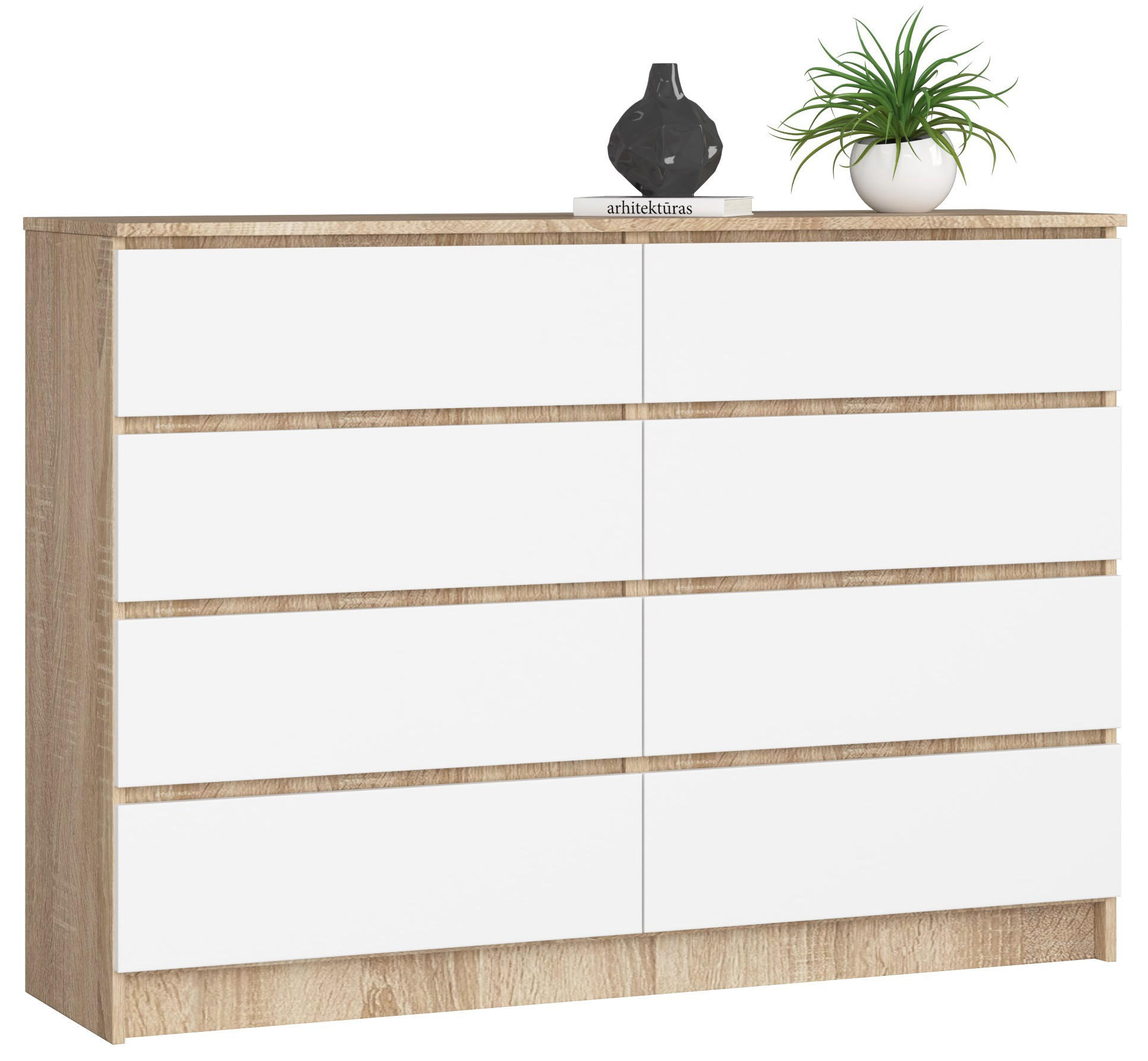 KOMMODE Sonoma Eiche, Weiß 138x40x99 cm - Weiß/Sonoma Eiche, Holzwerkstoff (138/99/40cm) - Akord