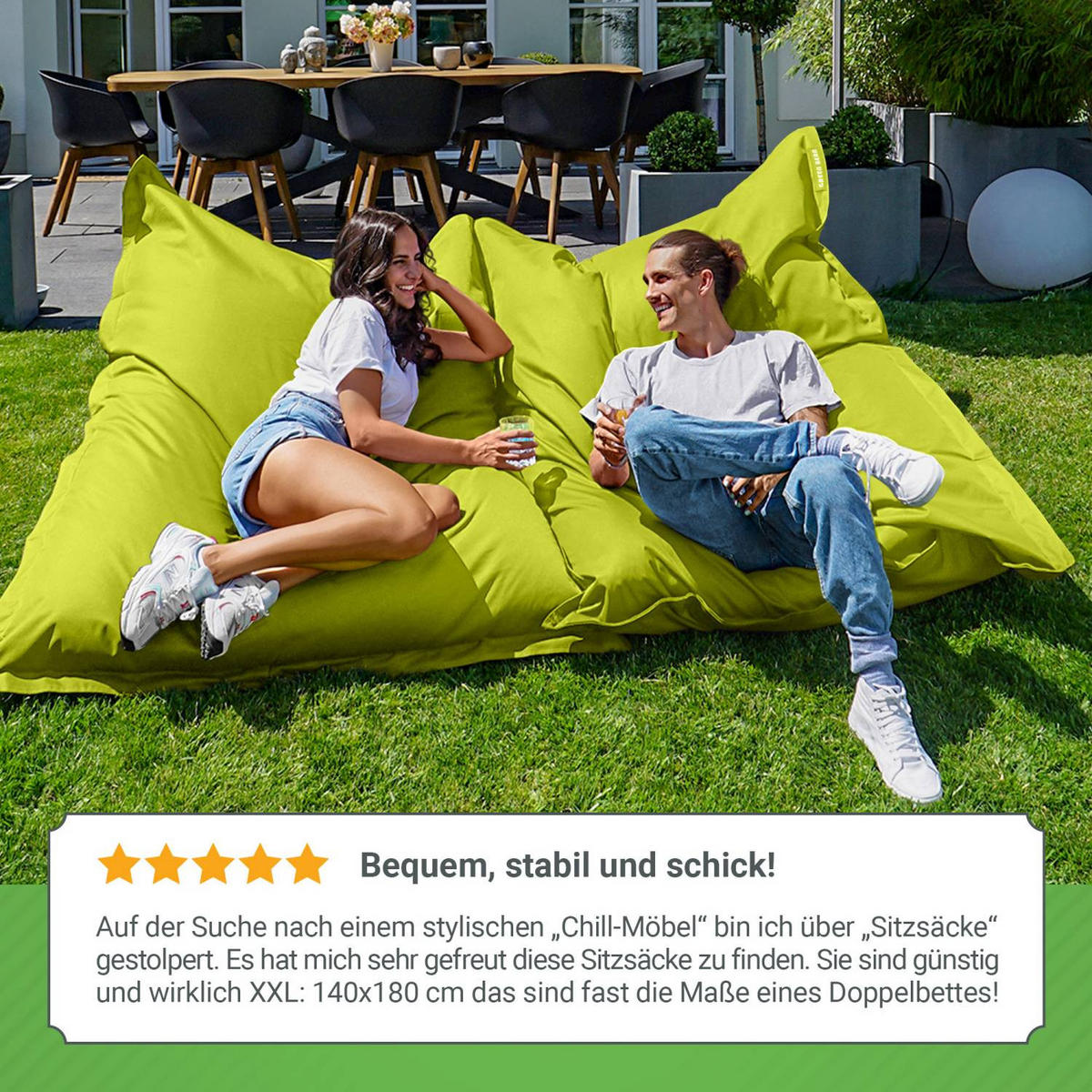 SITZSACK XXL "Square" 140x180cm - 380 L - Hellgrün, Textil (140/25/180cm) - Green Bean