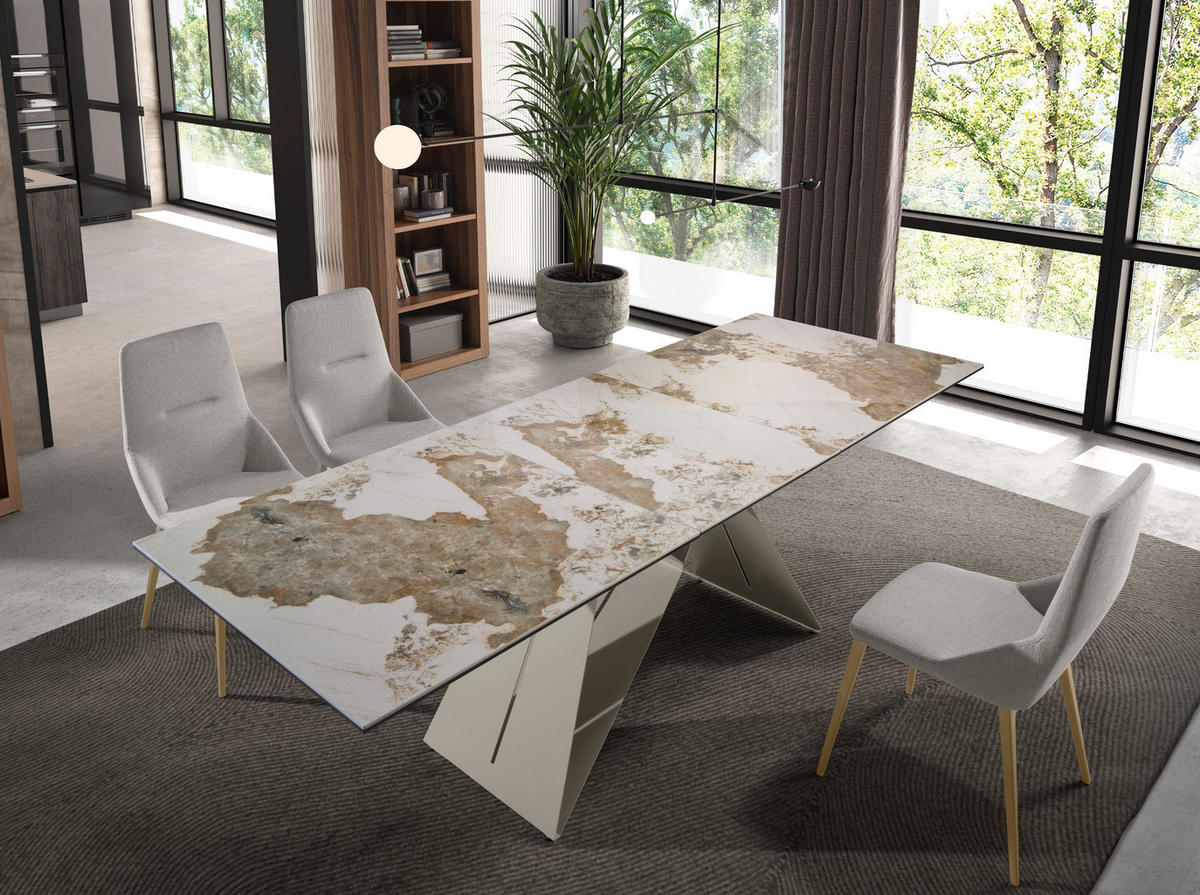 ESSTISCH Rechteckig Weiß Taupe Grau 180/90/76 cm - Goldfarben/Weiß, Stein (90/180/76cm) - ANGEL CERDA