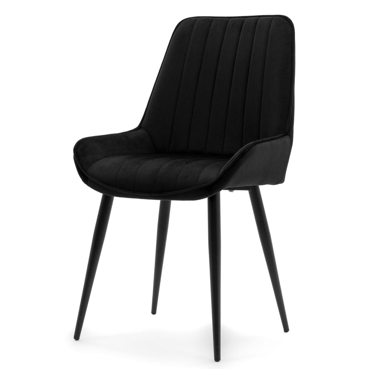 STUHL LUCA gepolstert mit Steppung - schwarz schwarze Beine - Samt Velours - Schwarz, Textil/Metall (51/88/50cm) - NEW HOME